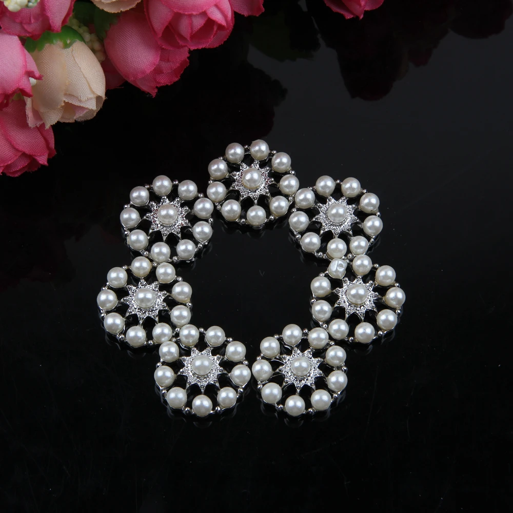 

Nishine Vintage Round Faux Pearl Button Silver Flat Back Button DIY Hair Accessories Supplies Wedding Bridal Craft Embellishment
