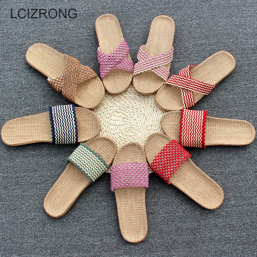 LCIZRONG/15 цветов Женские льняные тапочки для влюбленных Большие размеры 35 45 Летние