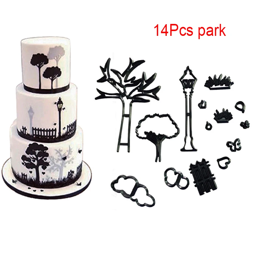 14pcs park Новые формы для украшения торта, набор пластиковых формочек для печенья, выпечки, инструменты для свадебной музыки, семейные животные, баллон - Цвет: 14pcs park