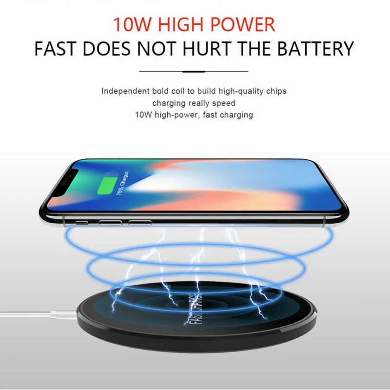 10 вт универсальное СУПЕР ТОНКОЕ Беспроводное зарядное устройство для IPhone 8/8 Plus/X
