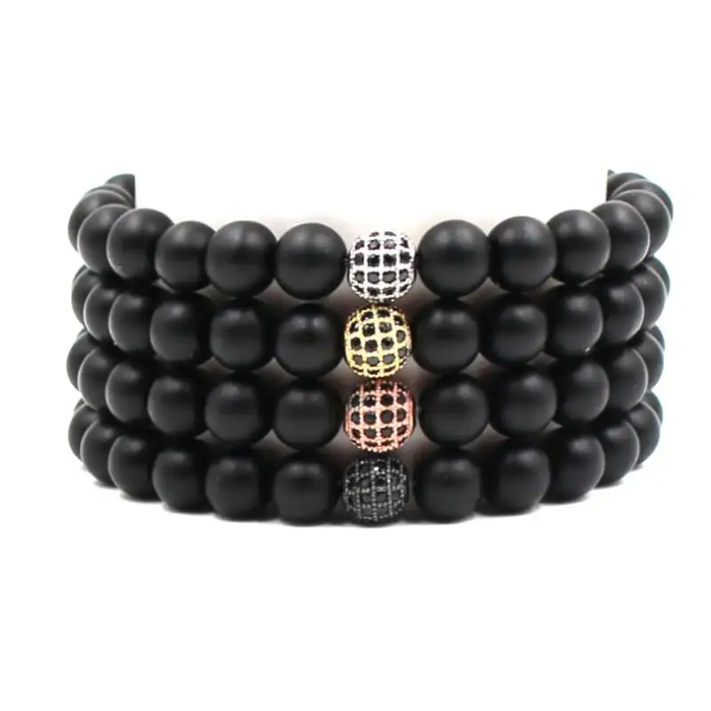

HOBBORN Classic Natural Stone Women Men Bracelet 8mm Matt Natural Stone Luxury CZ Crystal Beads Charm Bracelets Jewelry Pulsera