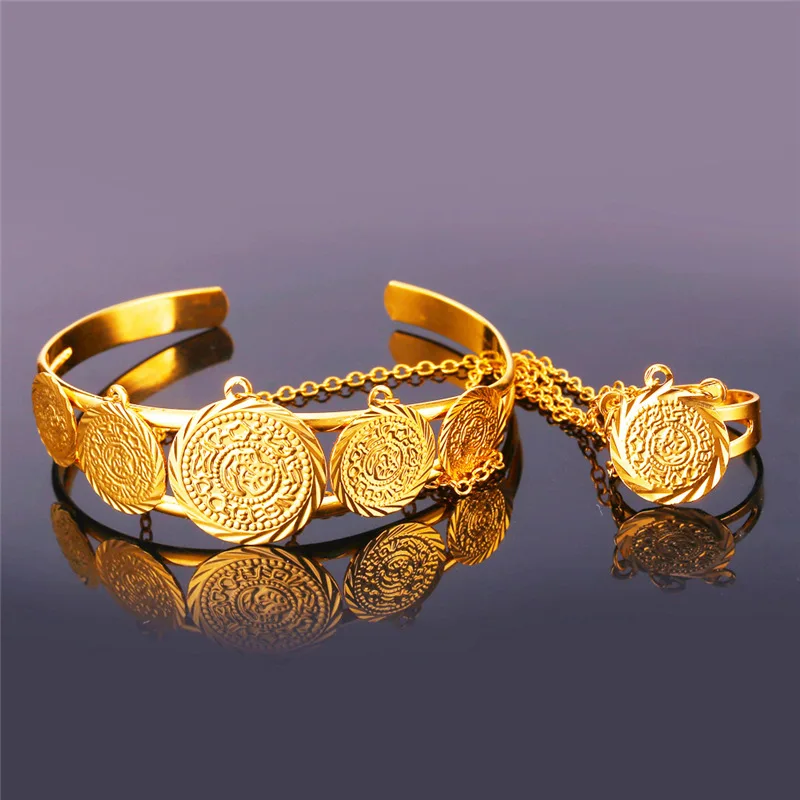 U7 Women Slave Bracelet Fashion Jewelry Wholesale Gold Color Round Antique Coin For H753 | Украшения и аксессуары