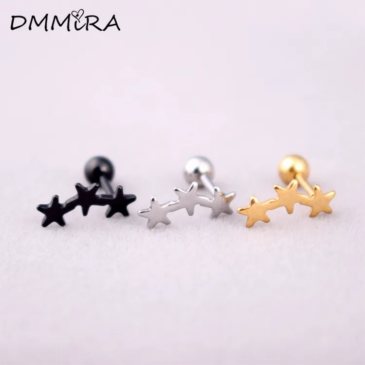 Новое поступление женские серьги с тремя звездами из нержавеющей стали цвет