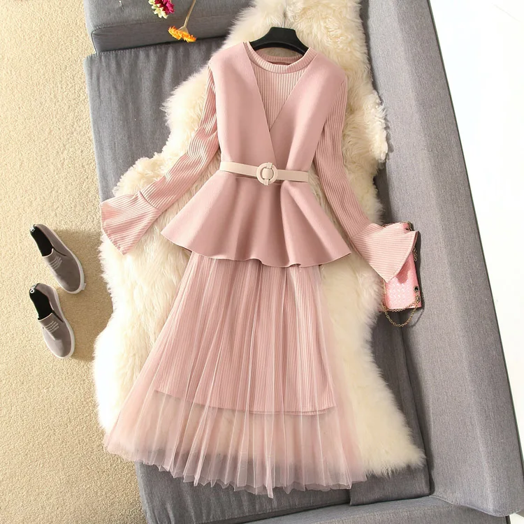 Платье женское розовое бежевое с рукавом до колена 2019|Женские платья| |