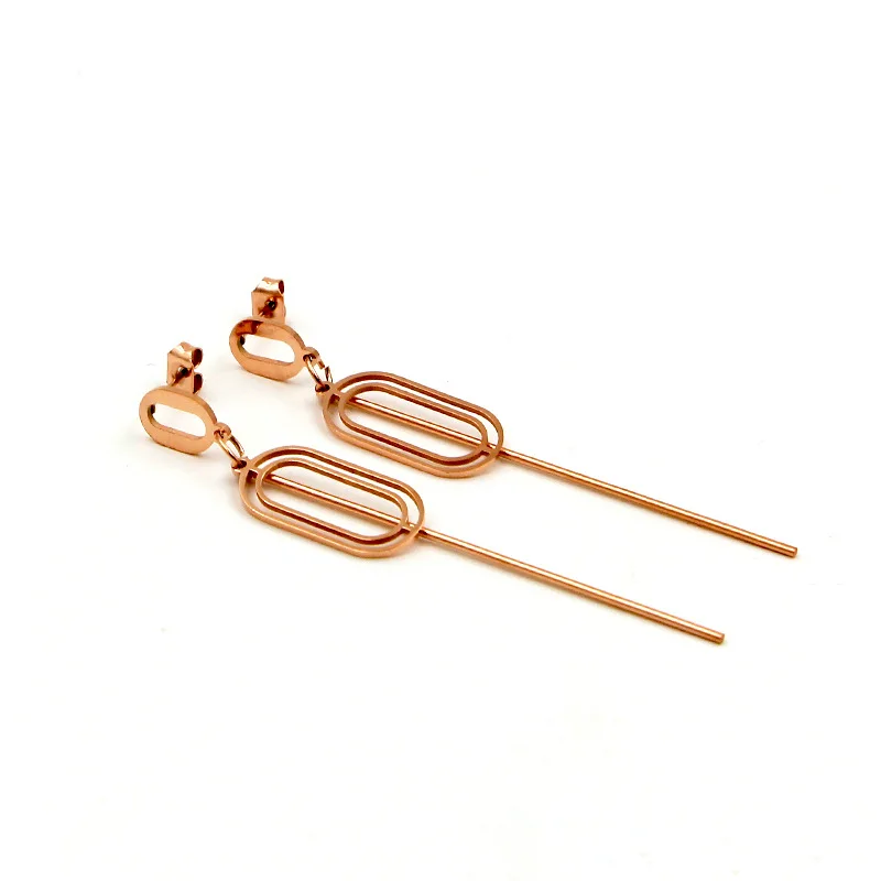 Fashion Stainless Steel Hollow Love Oval Long Pole Drop Earrings Rose Gold Color Women Female Party Wedding Gift | Украшения и