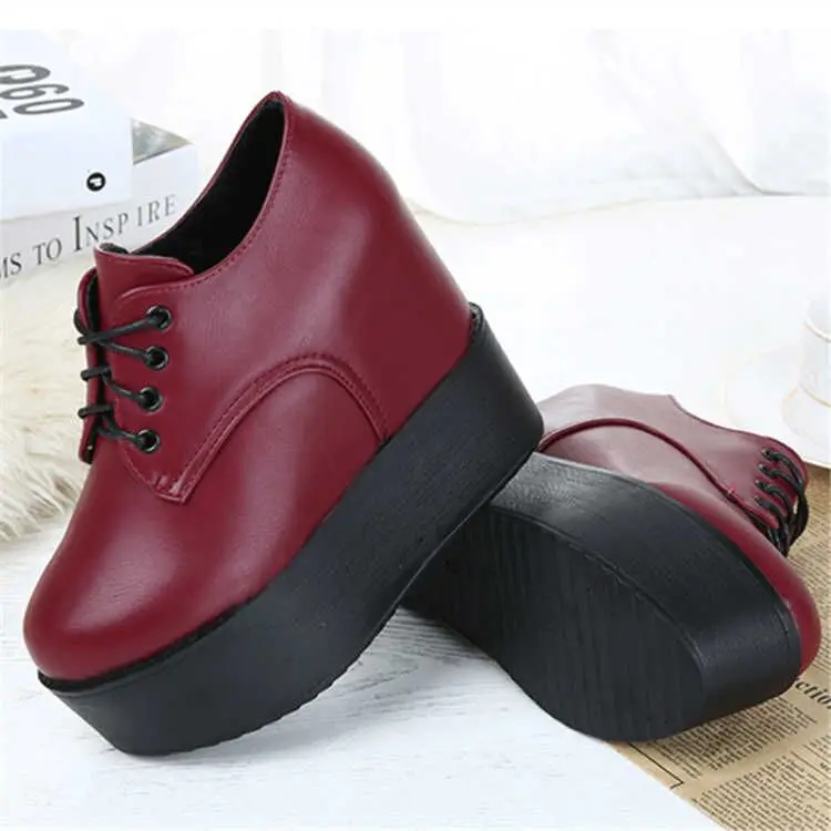 

Black Womens Shoes Spring Lace Up Shoes Muffin Bottom Shallow Mouth 11CM Platform Sneakers Women Shoes Woman Zapatos De Mujer
