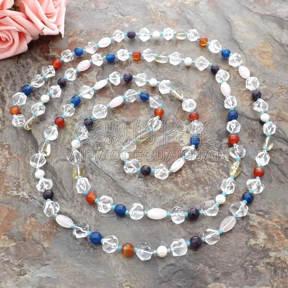Women's 75&quot White Crystal Gems Stone Pearl Necklace | Украшения и аксессуары