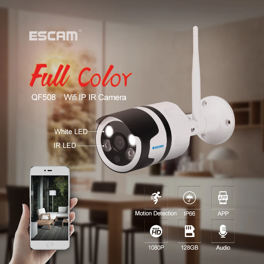 ESCAM QF508 HD 1080 P Беспроводной Wi-Fi IP Камера открытый IP66 водонепроницаемые камеры