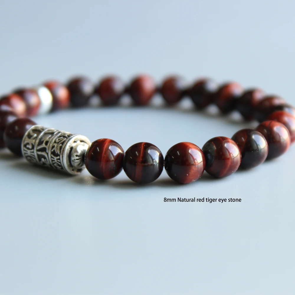 Eastisan красный камень тигровый глаз бусины с тибетским буддизмом мантра Тотем браслет для мужчин и женщин Ом Мани Падме Хум ювелирные изделия