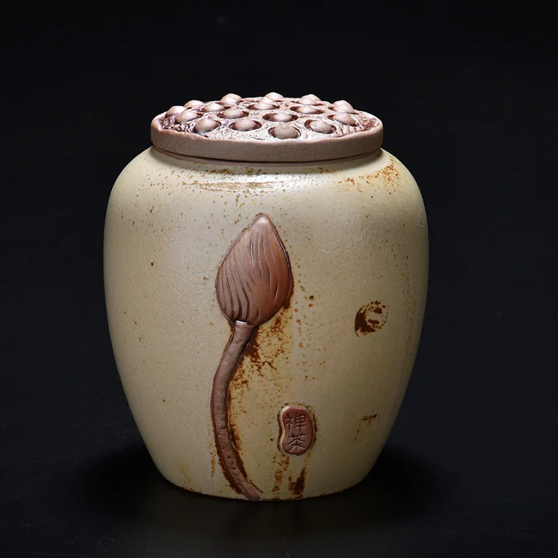 Lotus Theme Pattern Tea Storage Jars Mini Vintage Candy Jar Storage Bottles Kitchen Spices Storage Box 1pcs Container With Cover - Цвет: chaishaoben M