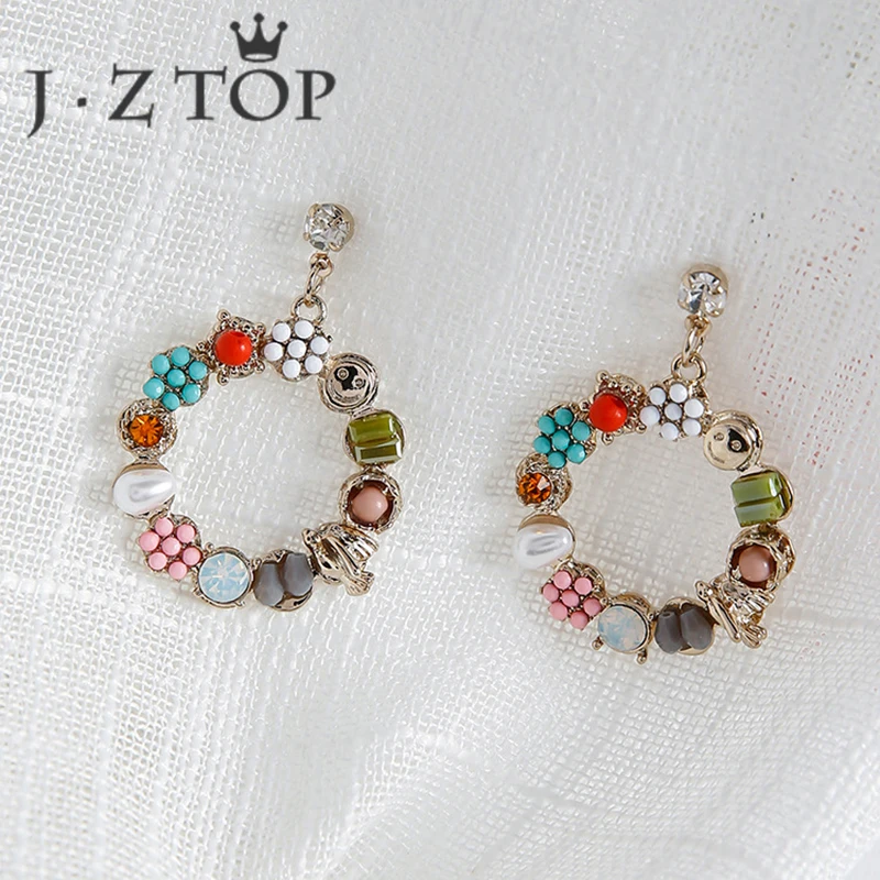 Серьги JZTOP с кристаллами Геометрическая подвеска из искусственного жемчуга