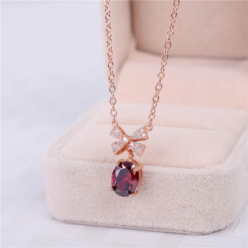 Almei 2.5ct Красный Гранат 925 стерлингового серебра ожерелья с бантами подвеска Royal