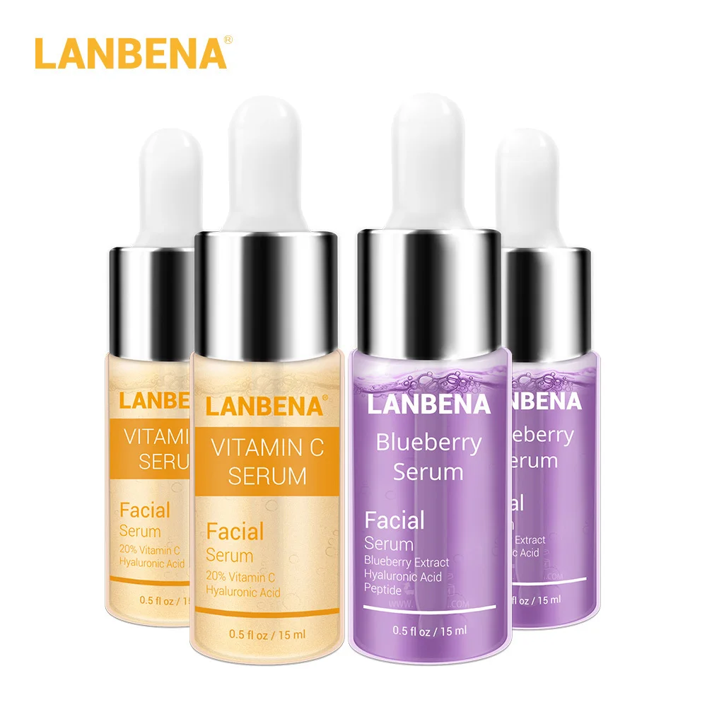 Set 4 4 шт LANBENA голубика+ Гиалуроновая кислота+ витамин С+ 24k золото шесть сыворотка с пептидами Антивозрастные пятна отбеливающий увлажняющий уход за кожей - Вес нетто: Set 4