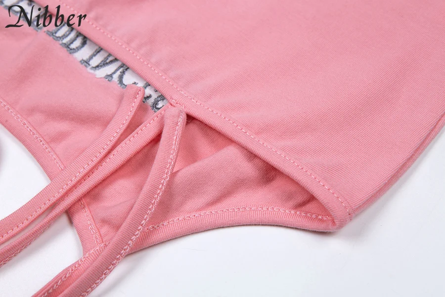 Nibber summer cute pink embroidery crop tops women camis street fashion wild tank tops girls Casual cotton tee shirts mujer