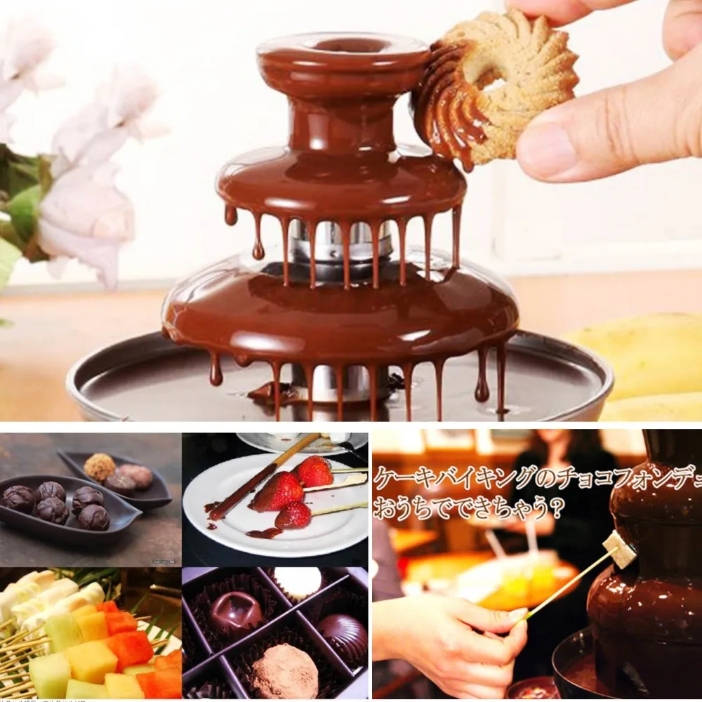 

New 3-tier Mini Chocolate Fountain Creative Design Chocolate Melt With Heating Fondue Machine EU Plug