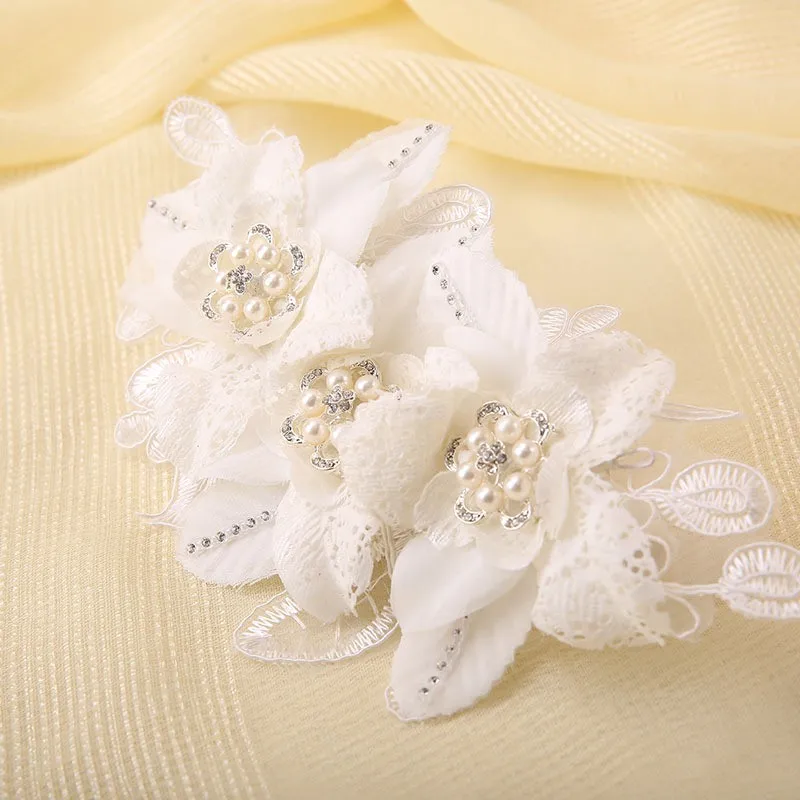 Rhine pearl hair stone crystal wedding bride a white lace flower comb feather headdress | Украшения и аксессуары