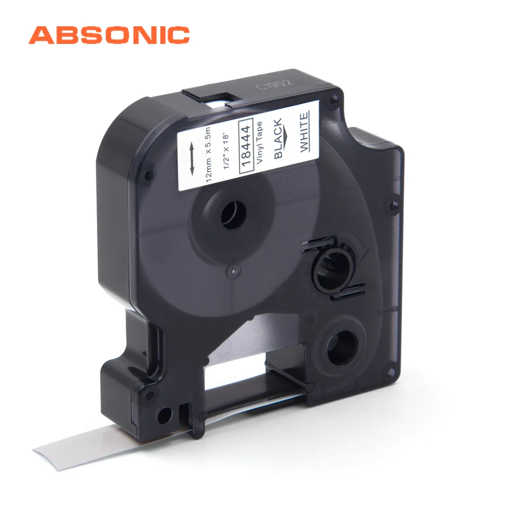 Absoonic 12 мм IND виниловый лейбл DYMO Rhino 18444 черный на белой лейбльной ленте