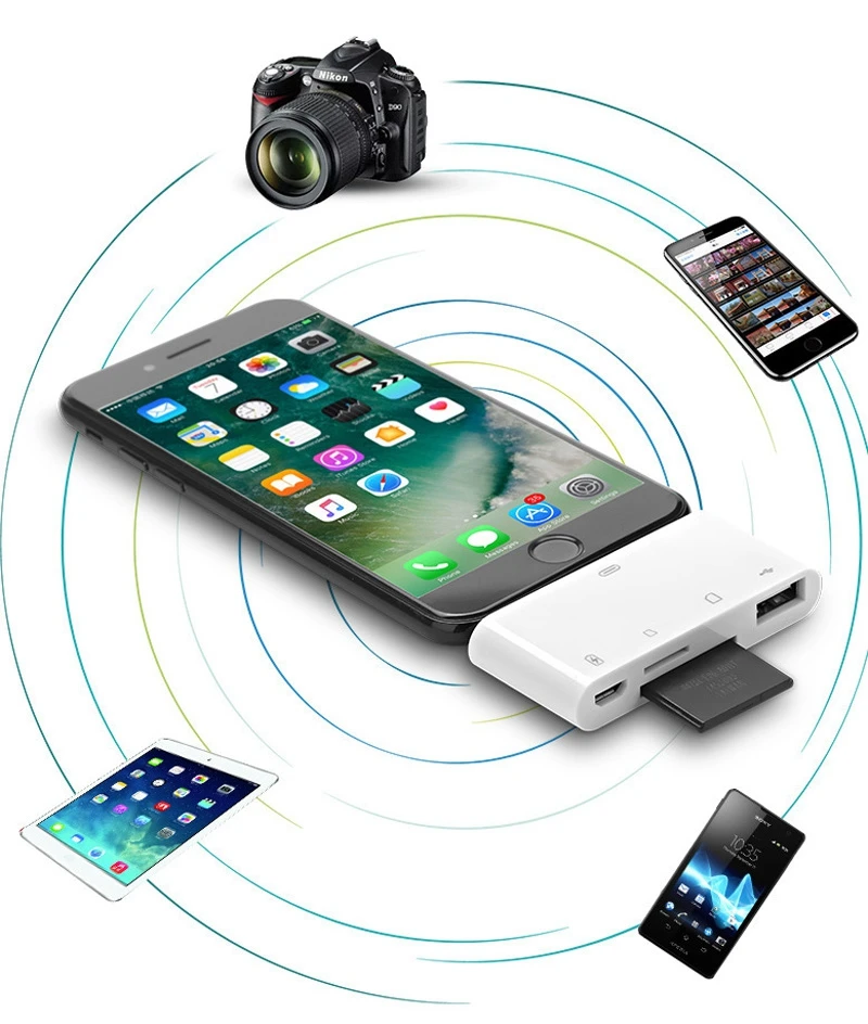 4в1 OTG кард-ридер iOS Телефон SD TF карта памяти ПИСАТЕЛЬ USB 2,0 Комплект для подключения камеры Адаптер для iPhone X XS MAX XR 6 7 8 iPad