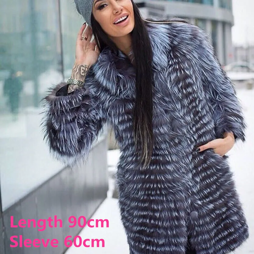style 2 Из натурального меха серебристой лисы пальто для Для женщин ботильоны из натуральной кожи с подкладкой из лисьего меха женская куртка с длинным рукавом и полосками с мехом для маленьких девочек; пальто для девочек; роскошный FC-141 - Цвет: style 2