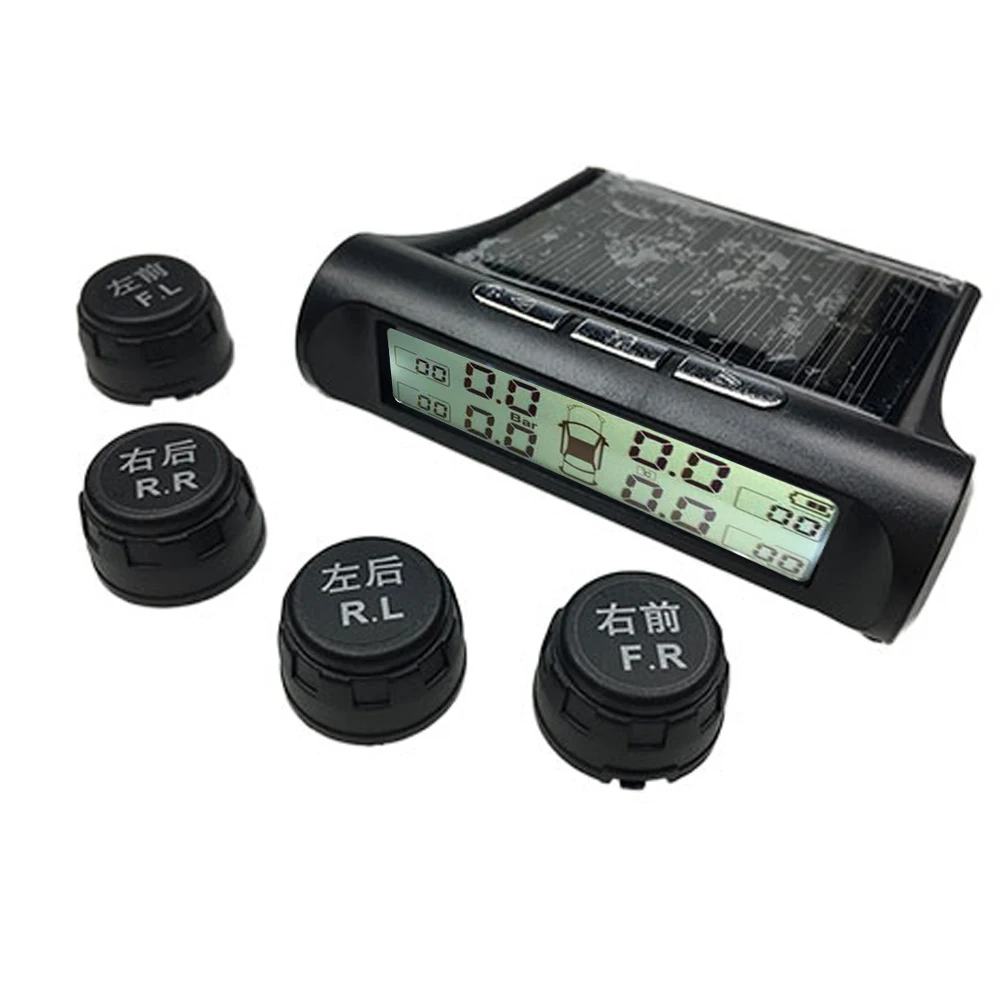 TPMS Tire Pressure Alarm Monitoring System Smart Solar Tyre Pressure Monitor 4 Sensor Valve TMPS Gauge Vistur LCD Color Display
