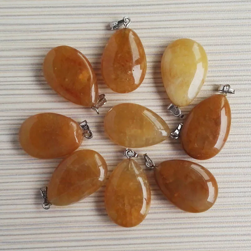 yellow jade Модный смешанный кулон в виде капель из натурального камня для изготовления ювелирных изделий, очаровательные аксессуары, 50 шт./лот - Окраска металла: yellow jade