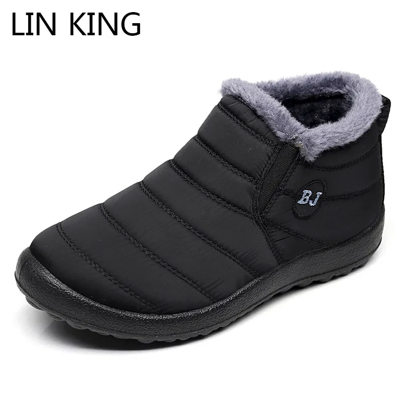 LIN KING/новые женские ботильоны большого размера теплые зимние ботинки на меху