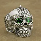 CZ Eyes 925 пробы, серебряное готическое кольцо с черепом, мужское байкерское кольцо в стиле рок, панк, 9GX05, размер США от 7 до 15