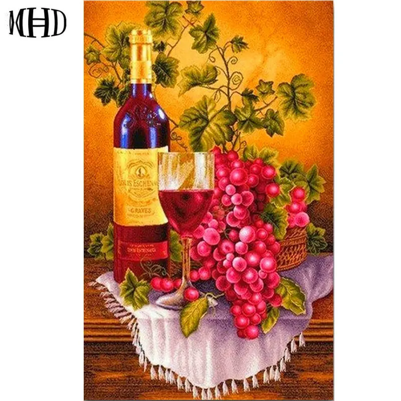 Изображения вина и винограда полный Круглый 3D diy Алмазная картина фрукты