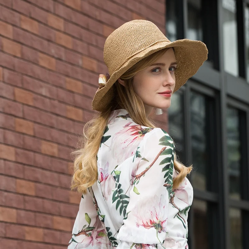 Женские соломенные шляпки с широкими полями круглые летние для защиты от солнца
