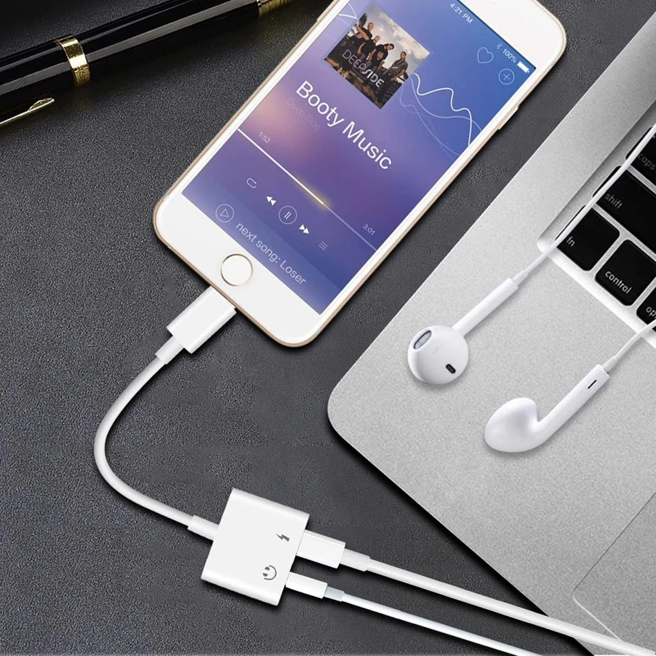 JKING 2 в 1 зарядное устройство с интерфейсом Lightning адаптер для прослушивания iphone X 8
