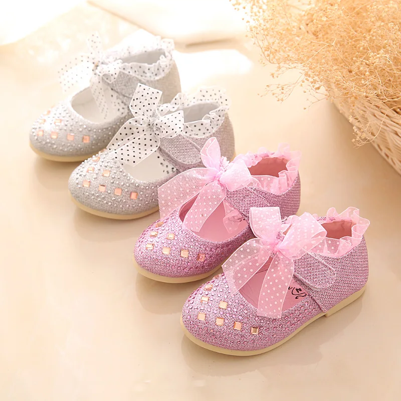 

2019 New Lace Girls Leather Shoes Spring autumn inside 13-15 cm Child girls princess shoes fashion Diamond Girls baby flat shoes