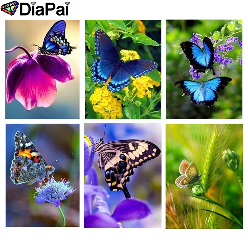 

DIAPAI 5D DIY Diamond Painting 100% Full Square/Round Drill "Flower butterfly" 3D Embroidery Cross Stitch Home Decor