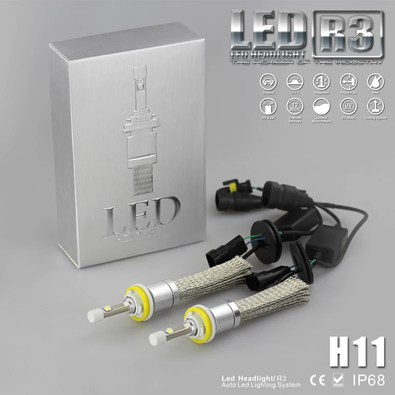 Светодиодный налобный светильник 2 шт. 80 Вт R3 H11 светодиодный чипы для фар