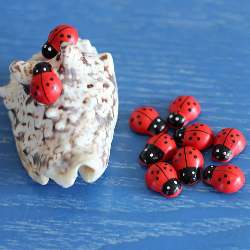 100 ⑤ упак. деревянная Божья коровка стикер дети окрашенные клей обратно DIY