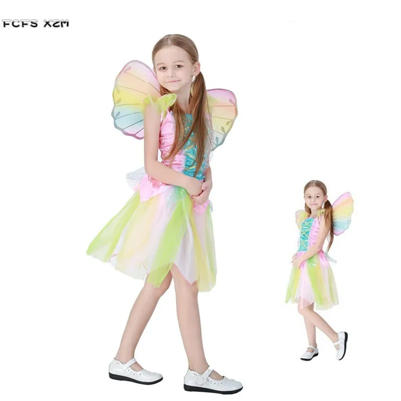 Новинка радужные костюмы для девочек с изображением ангела и феи детское платье