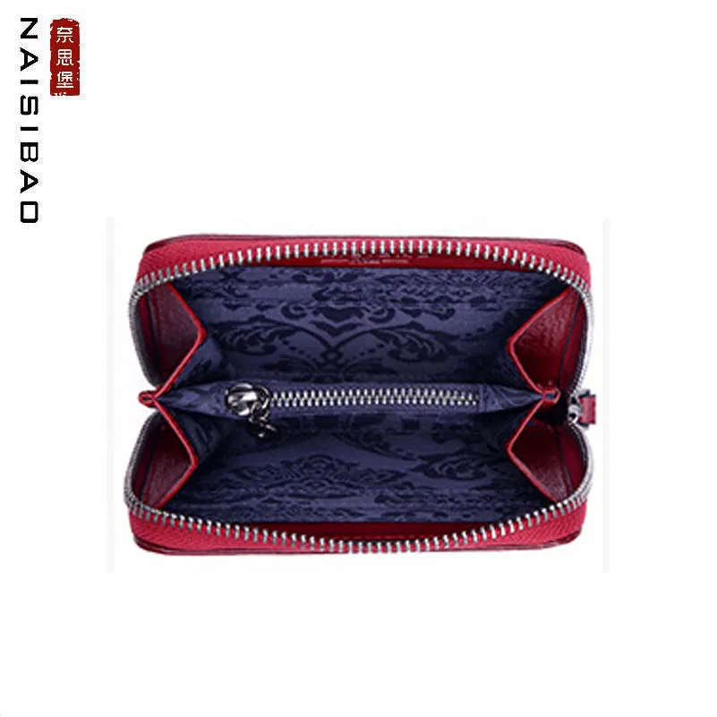 

NAiSIBAO 2020 New women Genuine Leather bag fashion retro leather embossed zipper mini wallet purse card bag