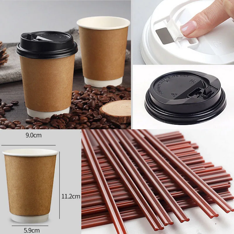 

12oz 400ml 15pcs/lot Coffee Cup Disposable Paper Cup With Coffee Stir Bar&Cover