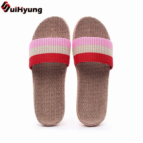 Красный Suihyung/летние льняные тапочки размера плюс 35-45; женская домашняя обувь; Вьетнамки для влюбленных; повседневные льняные шлепанцы; Мужские дышащие сандалии - Цвет: Красный