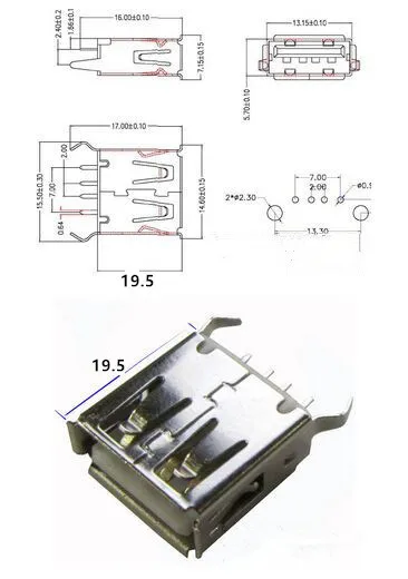 

USB A Female PCB Mount Connector - Long 19.5MM Vertical Standing 180,new and original