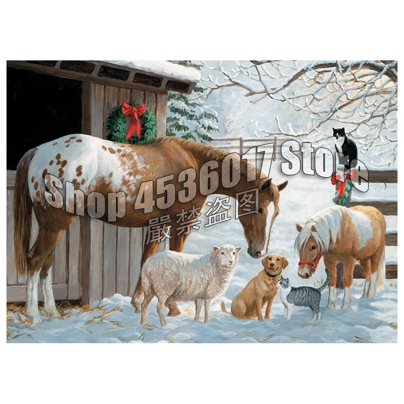 

Diamond Mosaic Diy diamond painting Farm Horses Winter Scenery cross stitch full 5D Resin square diamond embroidery rhinestone