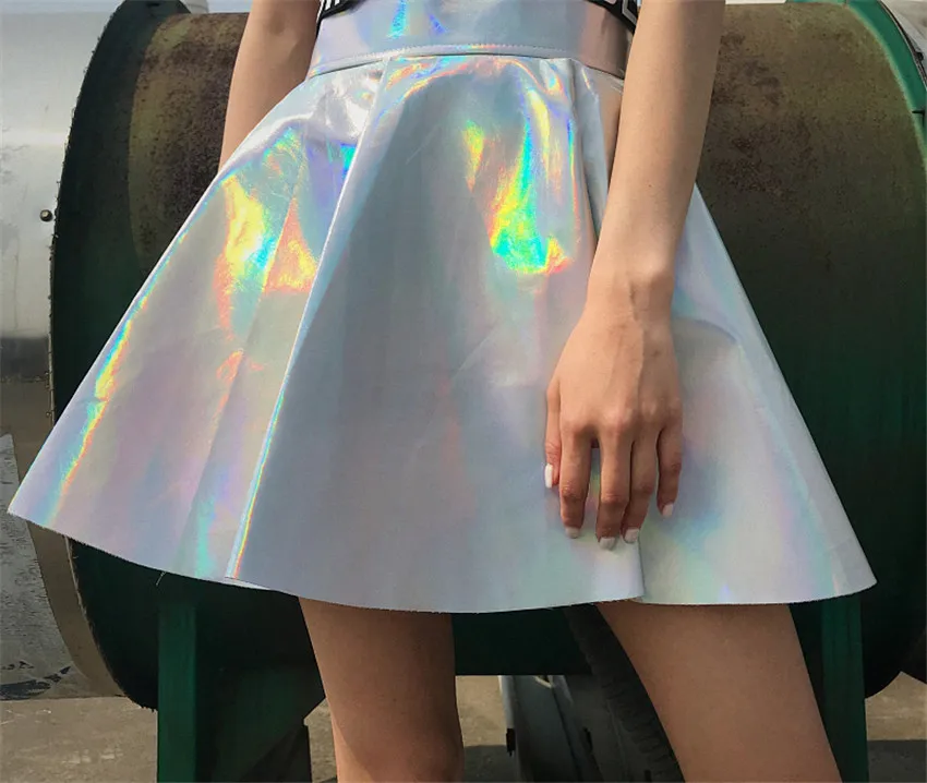 Женская голографическая юбка повседневная в стиле панк из искусственной кожи с