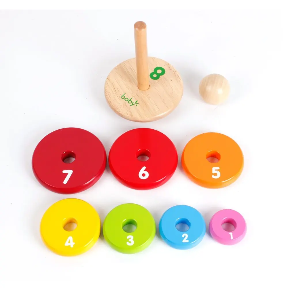 8 inch Colors Wooden Ring Stacker Toy for Babies - Rainbow Tower Toys Stacking Baby and Toddlers | Игрушки и хобби