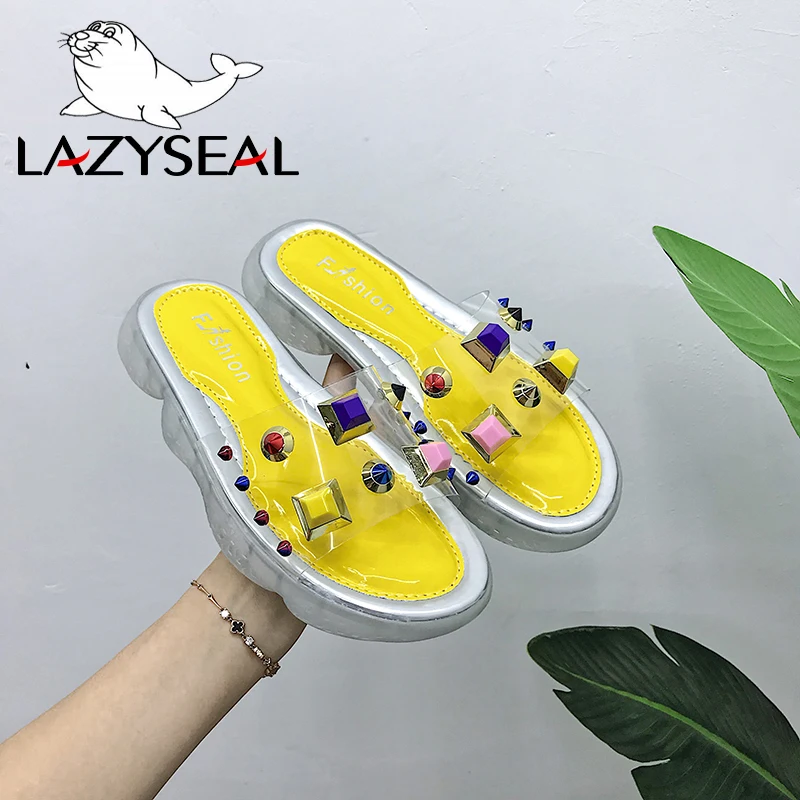 Женские Вьетнамки LazySeal пляжные шлепанцы на плоской подошве с прозрачными