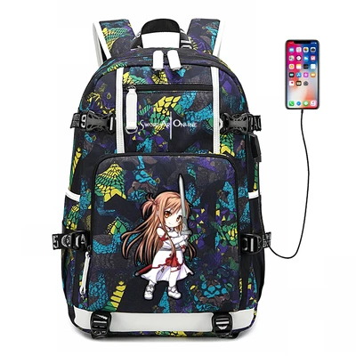 New Sword Art Online schoolbag laptop bag Men Travel bags USB Kirito Yuuki Asuna Oxford Backpack | Багаж и сумки