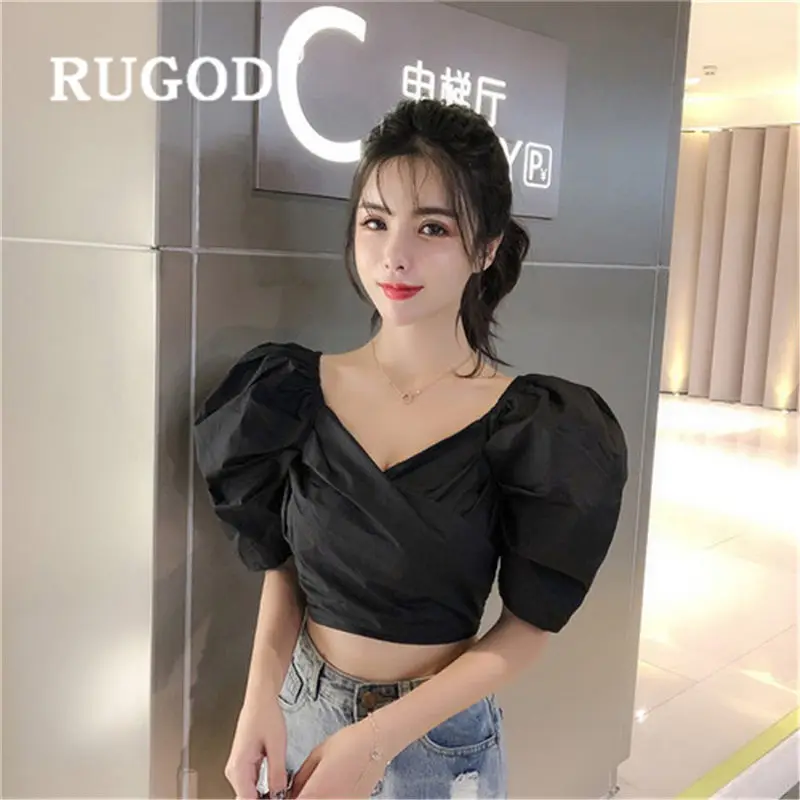 RUGOD 2020 Модные топы с открытыми плечами и пышными рукавами летние популярные