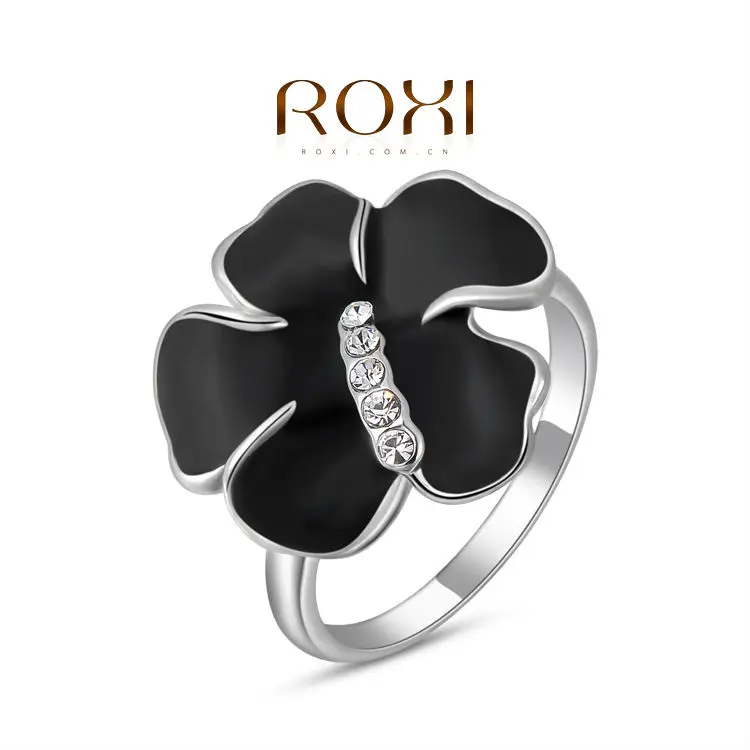 ROXI exquisite rose golden plated black rings fashion jewelry factory price Chirstmas gift high quality hot sale|jewelry hold|gift box for