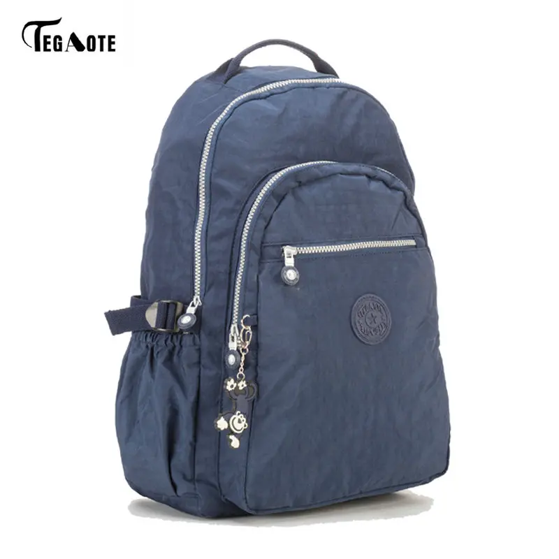 TEGAOTE Большой Вместительный рюкзак для девочек-подростков Mochila женские рюкзаки школьные нейлоновые водонепроницаемые сумки для мужчин и женщин - Цвет: Темно-синий