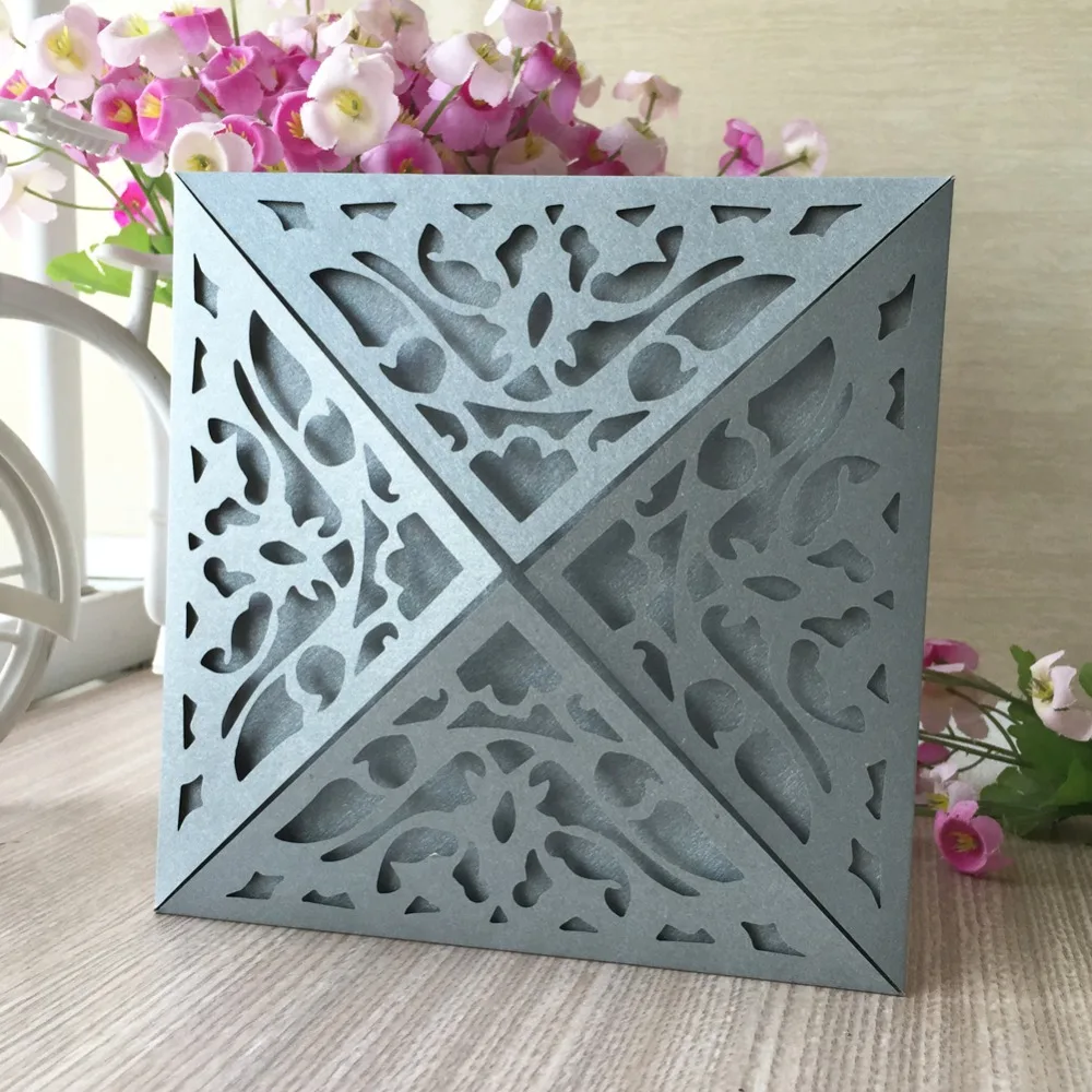 

30pcs Silver color Pearl paper Four Folded design Greeting Blessing card Birthday Party wedding Invitation Card Postcard