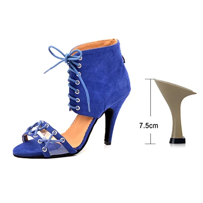 Blue 7.5cm Ladingwu/модные ботинки для латинских танцев; женская обувь для сальсы; Танцевальная обувь с мягкой подошвой; Обувь для бальных танцев; замшевая и полиэфирная обувь - Color: Blue 7.5cm