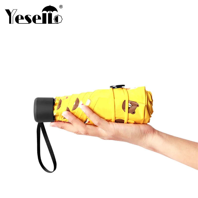 Yesello Bear Карманный Зонтик для женщин мини карманные зонтики Предотвращают УФ непромокаемый складной Дамский маленький пять складной зонт для дождя и солнца распродажа